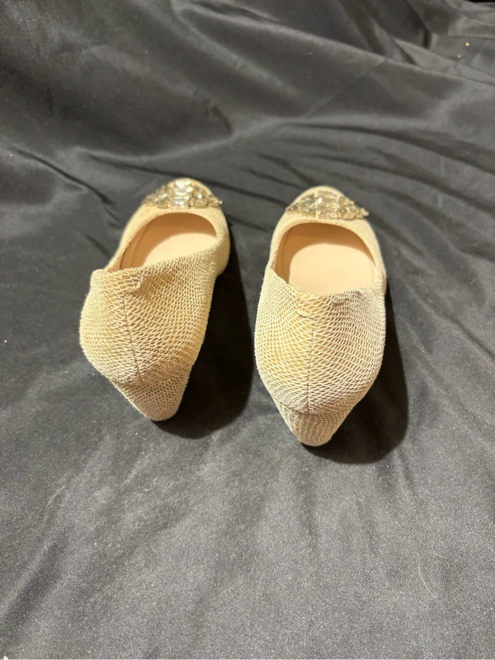 BCBGeneration Beige Jewel-Toe Wedge Pumps